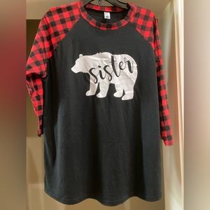 NWOT Red Buffalo Plaid Sister Bear Tee XL